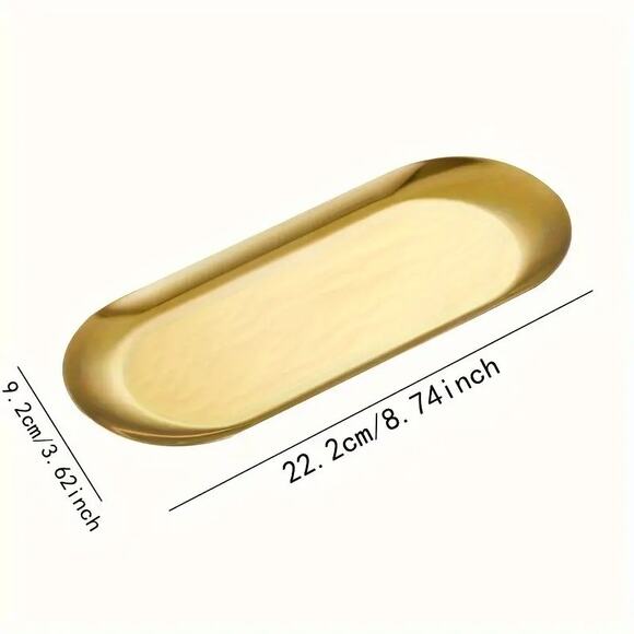 Simple 8.75" Oval Stainless Steel Jewelry Vanity Display Tray Organizer, Gold - Picture 5 of 8